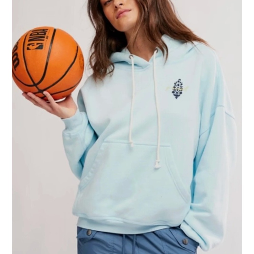 Free People x Movement Final Call Logo Hoodie in Retro Blue Size Small - Picture 2 of 11